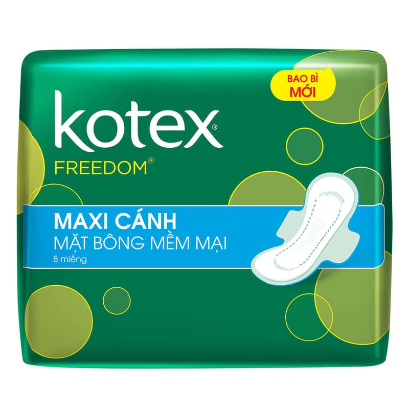Băng vệ sinh Kotex Freedom Mặt Bông Maxi Cánh 8 miếng bề mặt mềm mại cho mọi loại da