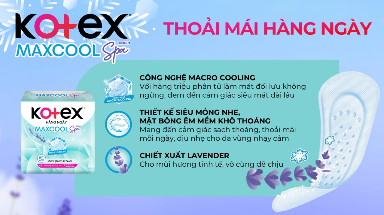 Ưu điểm của dòng sản phẩm Kotex Hàng Ngày Max Cool French Spa 20 miếng