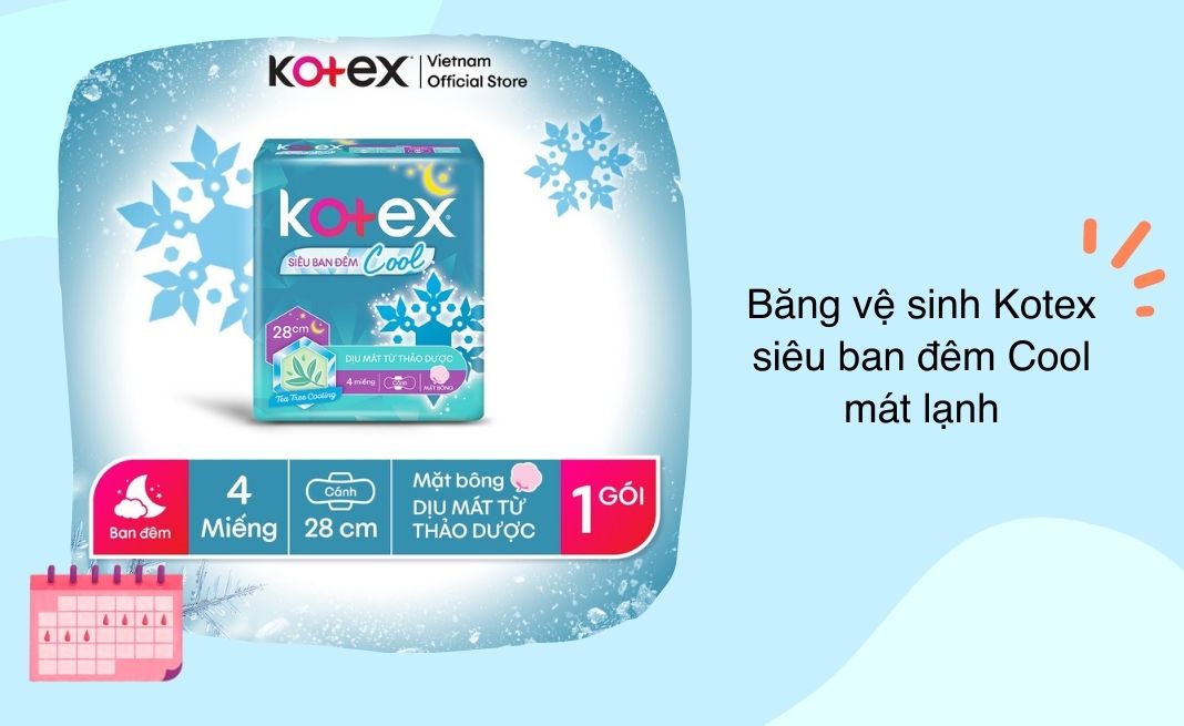Băng vệ sinh Kotex Siêu Ban Đêm Cool - Dịu mát từ thảo dược