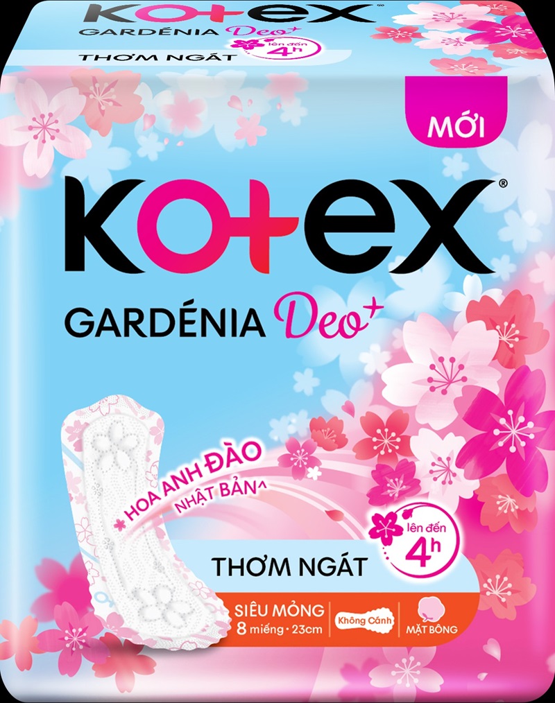 Băng Vệ Sinh Kotex Gardenia Deo+ Hoa Anh Đào mềm mại, khô thoáng