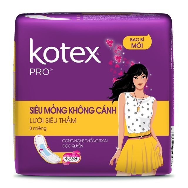 Băng vệ sinh Kotex Pro Siêu Mỏng Không Cánh ôm sát cơ thể