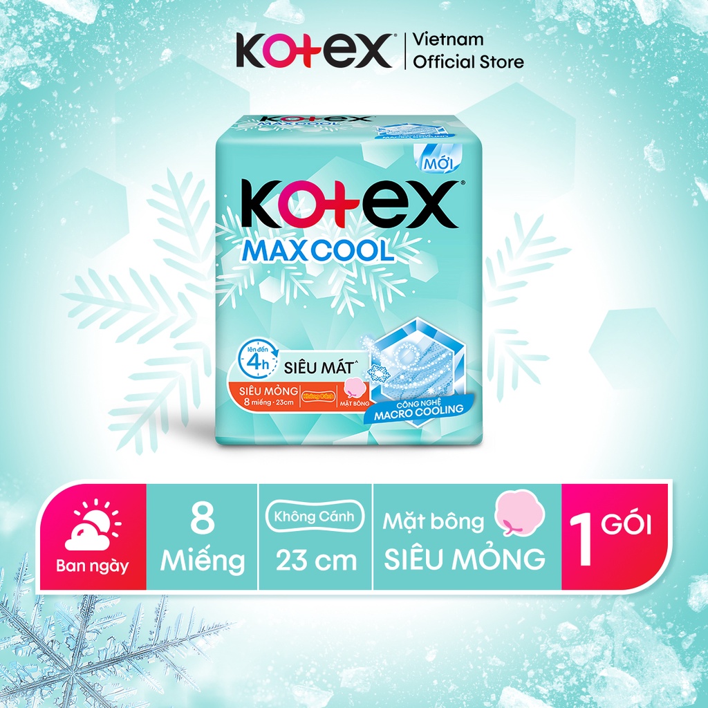 Băng vệ sinh mát lạnh Kotex MaxCool siêu mỏng sở hữu bề mặt bồng mềm mại giúp bạn nữ thoải mái trong những ngày đèn đỏ