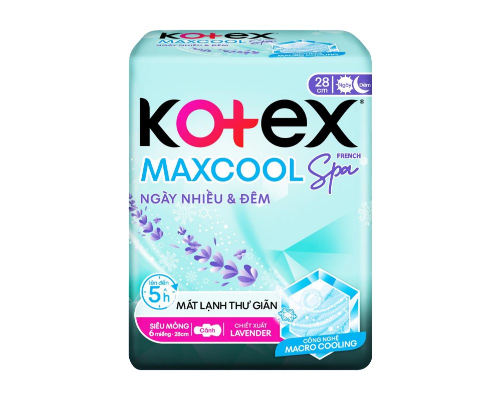 Kotex Maxcool French Spa siêu mỏng cánh Ngày nhiều & Đêm 6 miếng,