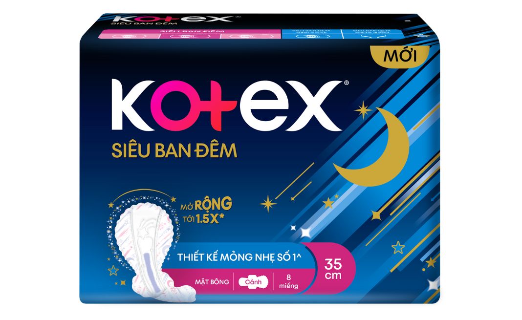 Băng vệ sinh Kotex siêu ban đêm 35 cm cho nàng thoải mái ngày nhiều