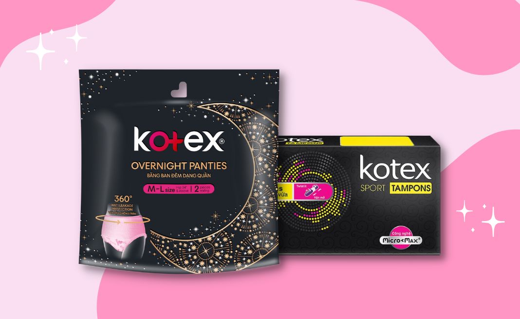 Băng vệ sinh Kotex Tampon và Kotex Overnight Panties dạng quần  