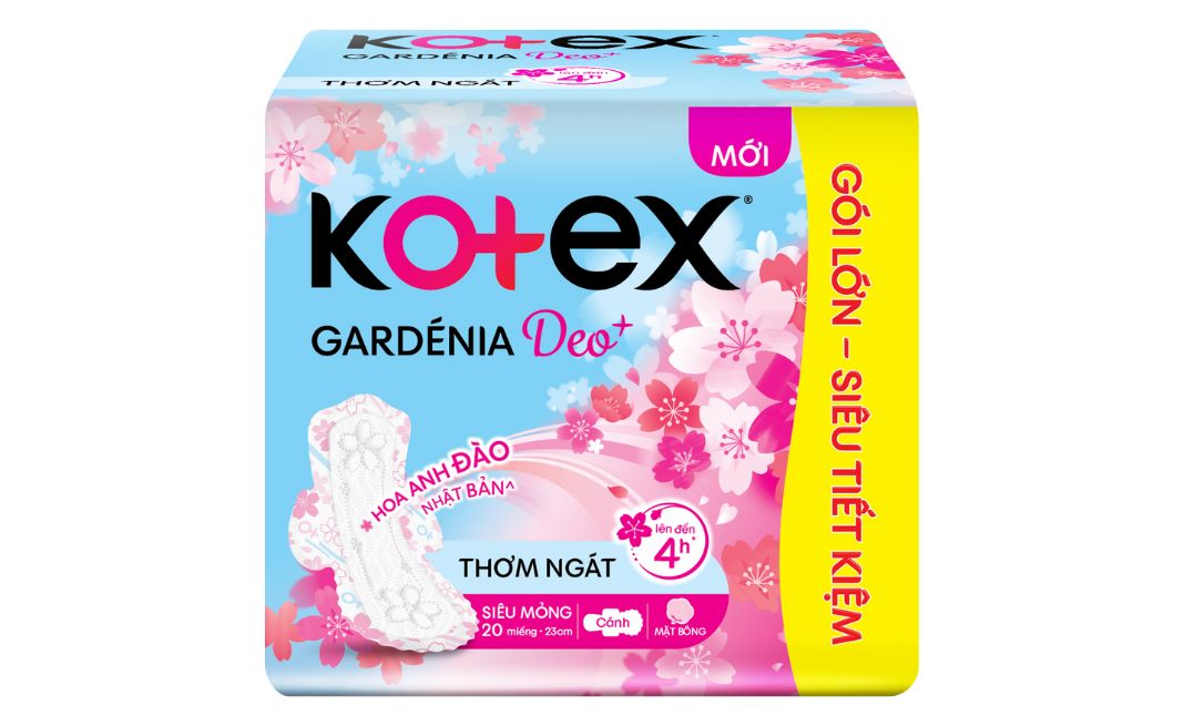 Băng vệ sinh Kotex Gardenia Deo+ Hương Hoa Anh Đào tự nhiên thơm ngát