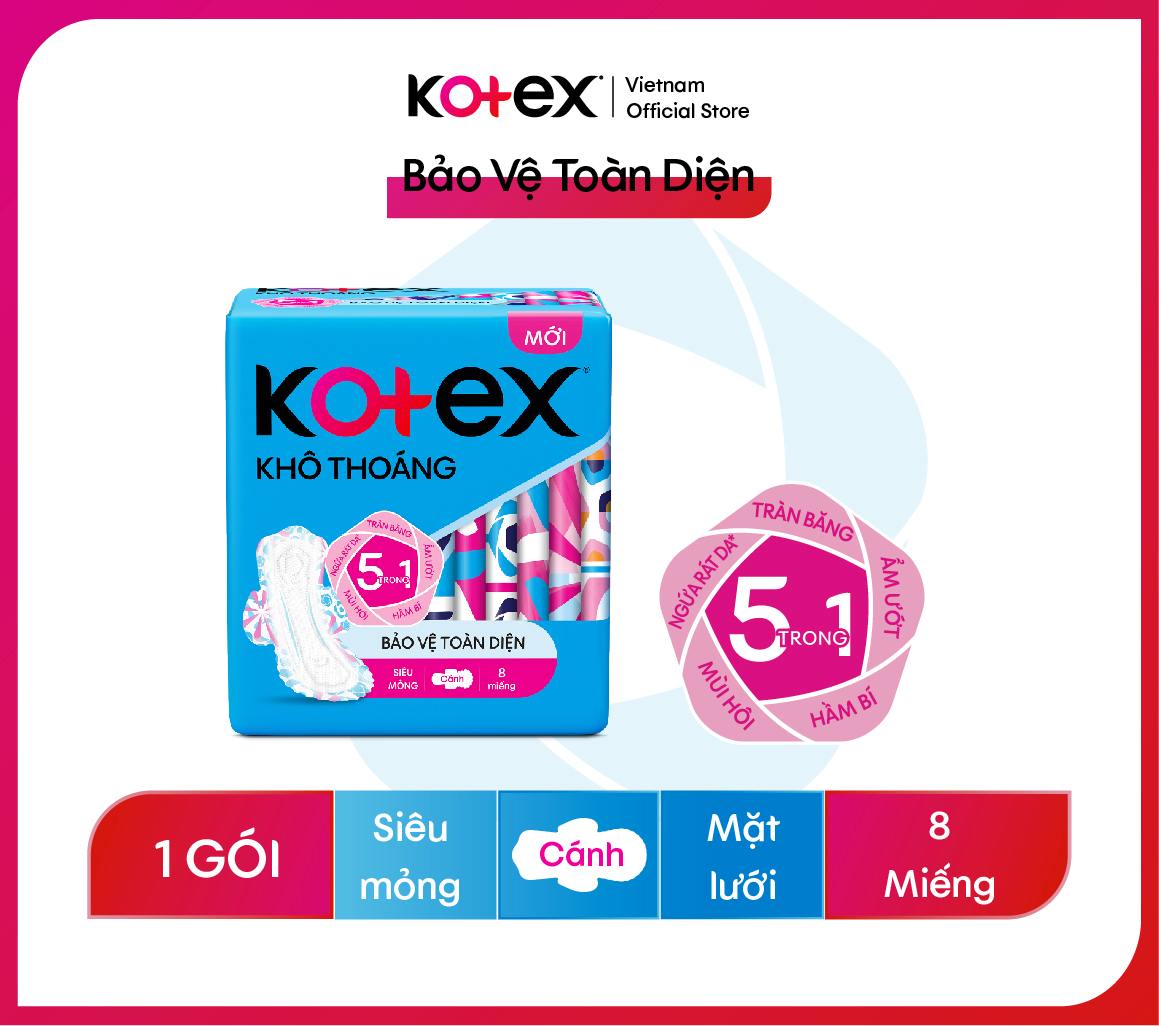 Đôi nét về dòng sản phẩm băng vệ sinh  KOTEX Khô Thoáng Bảo Vệ Toàn Diện Siêu Mỏng Cánh 8 miếng
