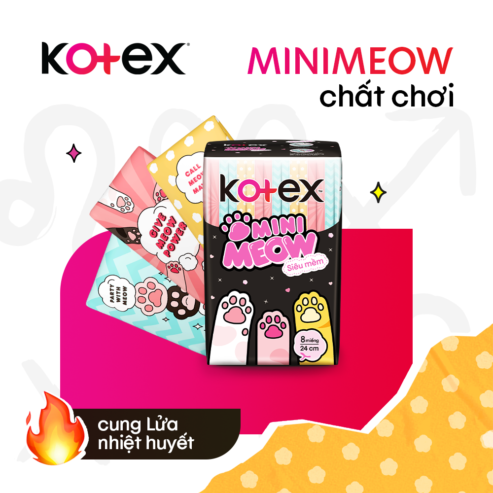 Kotex Mini Meow là một trong những dòng sản phẩm băng vệ sinh nổi bật của thương hiệu Kotex