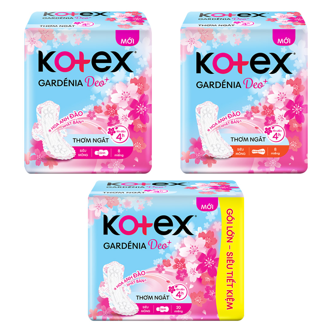 Dòng sản phẩm Băng vệ sinh Kotex Gardenia Deo+ hương hoa anh đào mới nhất
